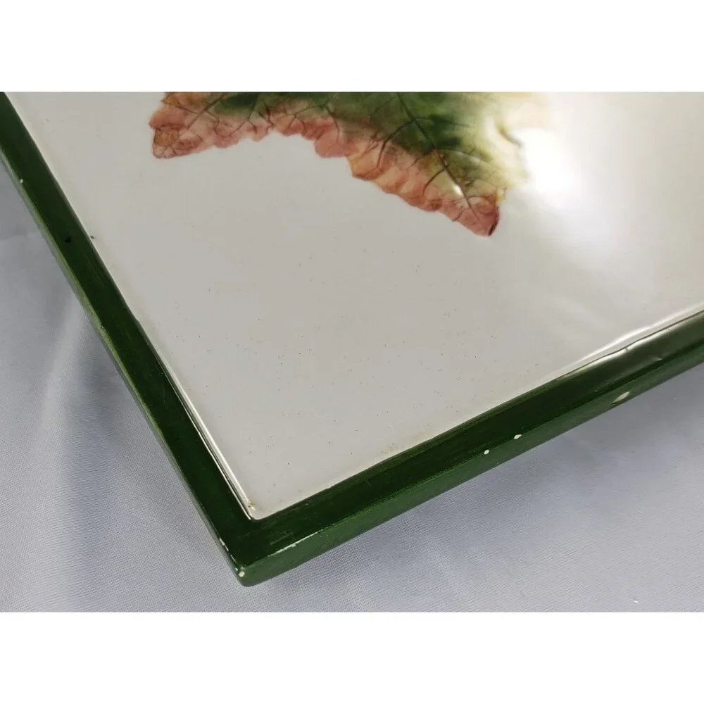 Pier 1 Leaf Trivet Tiles Set of 2 Italy Green White